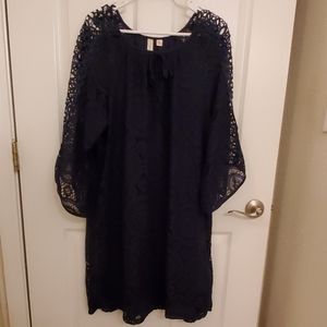 Navy lace bell sleeve dress